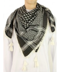 Shemagh Keffiyeh Palestinian Scarf - Black and White (White Tassels)